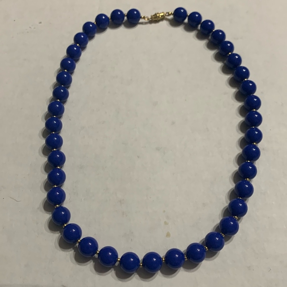 Greek Blue 18 in Choker style beaded necklace w/ gold accent beads